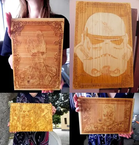 Engraved Wood Fan Art