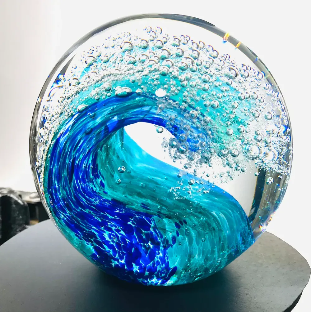 Glass Ocean Wave Paperweight