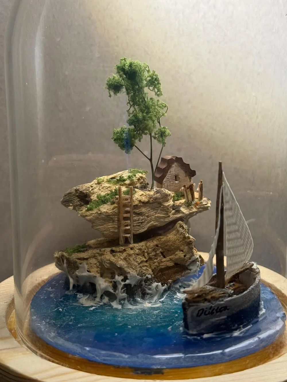 Miniature Island Diorama Under Glass