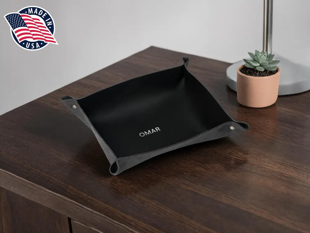 Northwind Personalized Riveted Leather Valet Tray