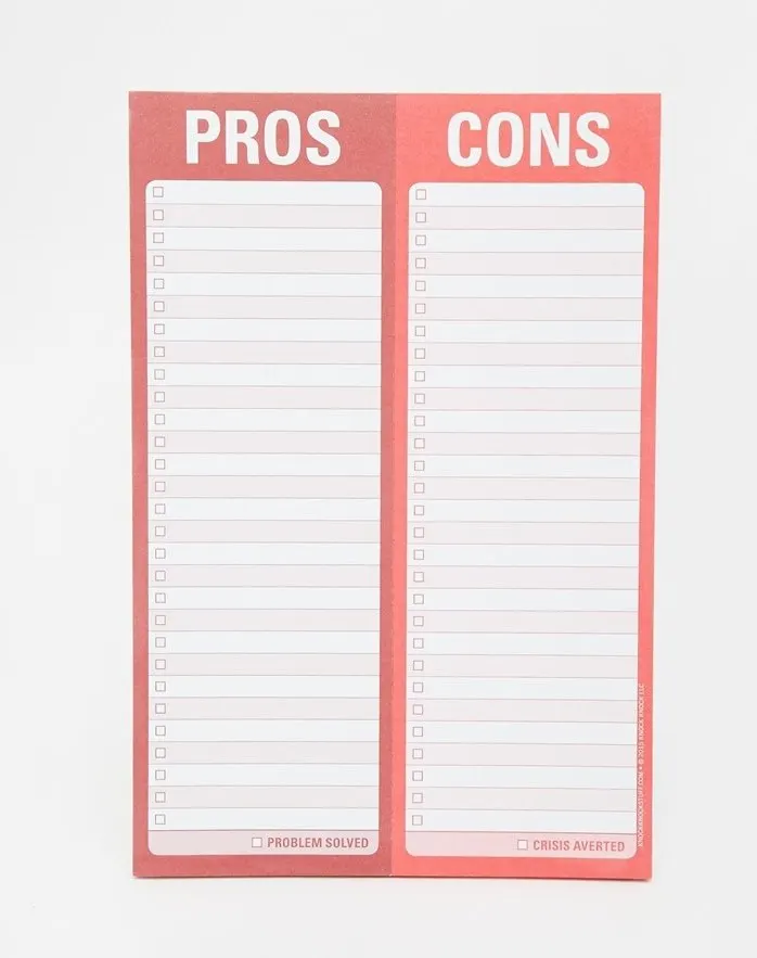Pros and Cons Notepad