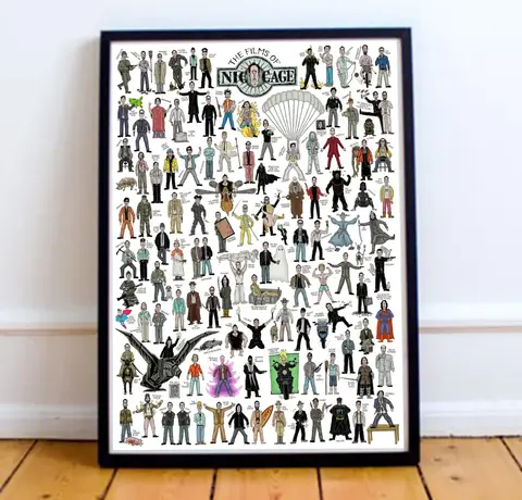 The Films of Nicolas Cage Illustrated Poster