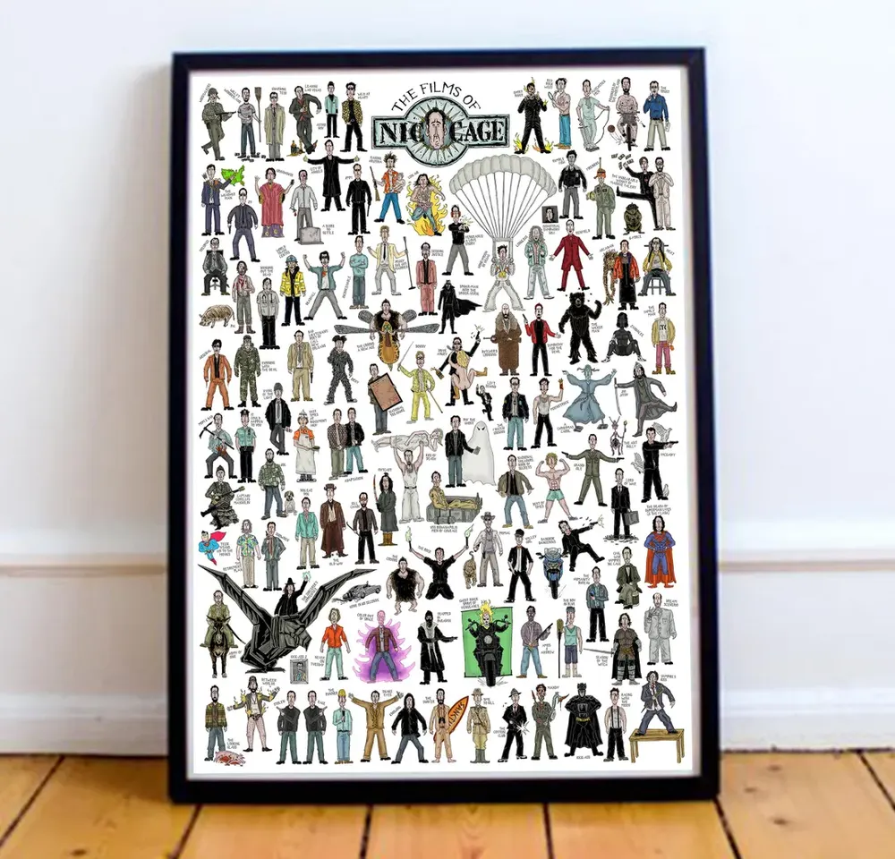 The Films of Nicolas Cage Illustrated Poster